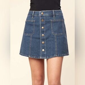 Altar’d State Classic A-line Denim Mini Skirt Front Snap Buttons Size Small